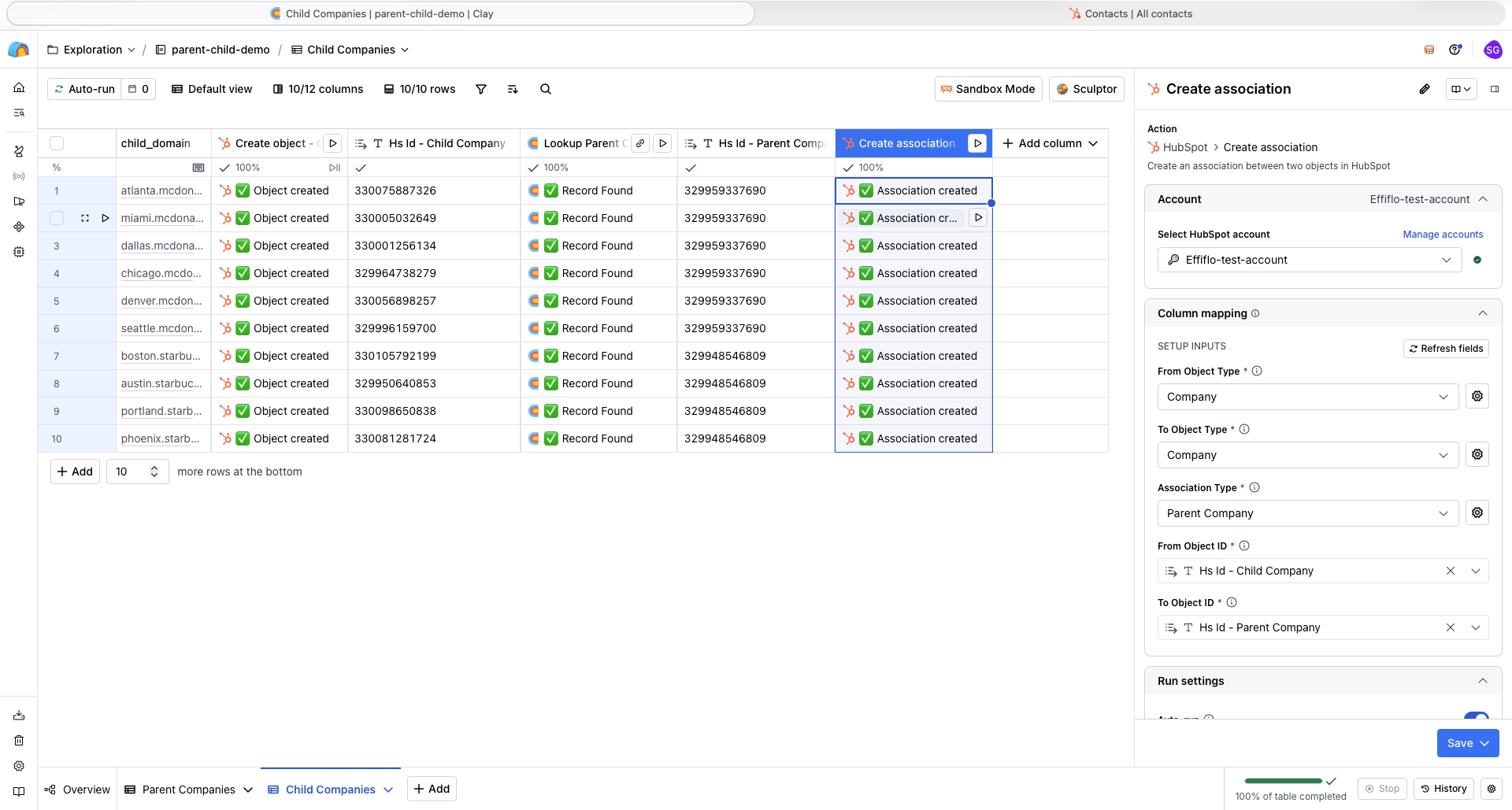 Clay Create association config panel